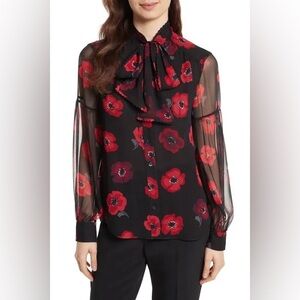 Kate spade chiffon blouse with poppies